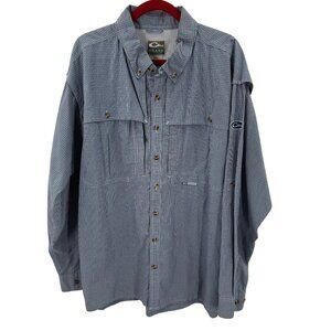 Drake Blue/White Vented Long Sleeve Shirt Mens 2XL Cotton/Polyester Blend Button